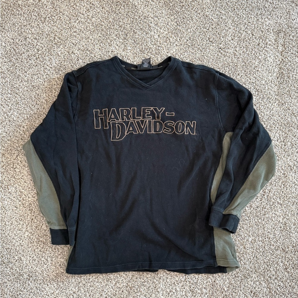 Harley-Davidson Black and Green Long Sleeve Tee